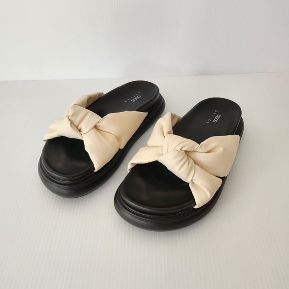Asos Design Chunky Sandals Light Beige / Cream Slides Knot Top Size 8 Womens - Picture 4 of 9